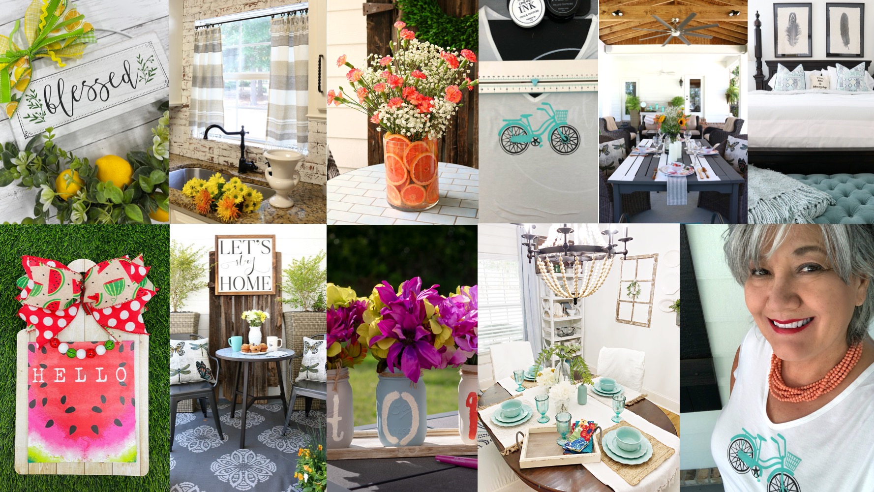 A collage of home decor, craft, and DIY projects from Refresh Restyle